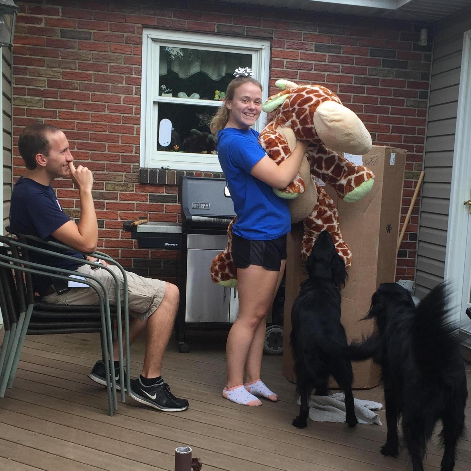 My 18th birthday when David brought me Gerald the Giant Giraffe!