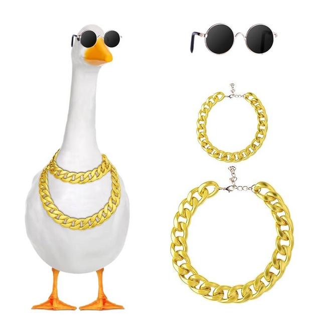 Chain Collar and Sunglasses Porch Goose Outfits, Hiphop Lawn Goose Clothes, Cool Disco Porch Geese Costume for Outdoor Patio Decor