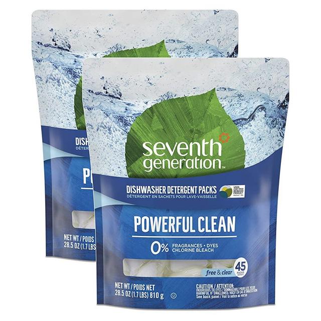 Seventh Generation Dishwasher Detergent Packs, Free & Clear, 45 count, Pack of 2