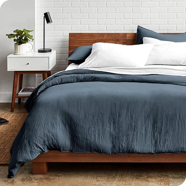 Bare Home Sandwashed Duvet Cover Queen Size - Premium 1800 Collection Duvet Set - Cooling Duvet Cover - Super Soft Duvet Covers (Queen, Sandwashed Blue Sea)