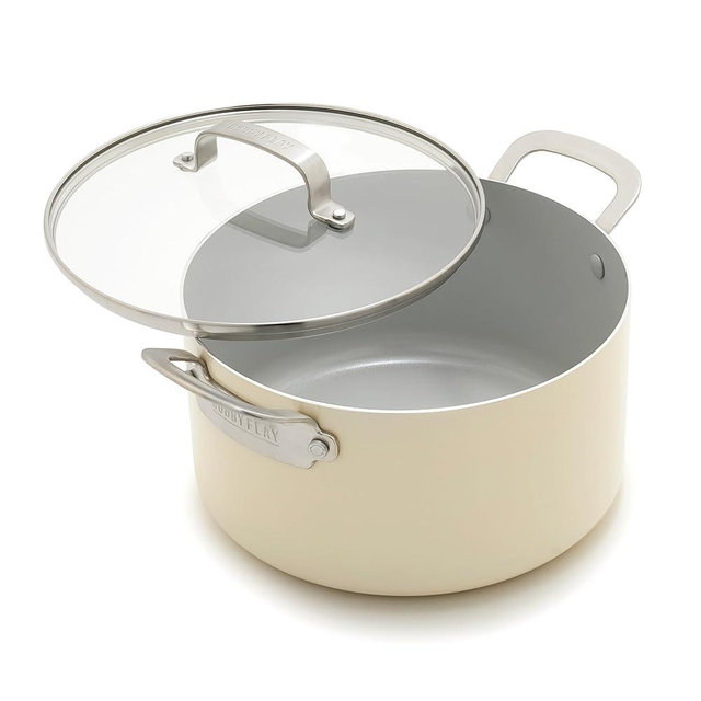 GreenPan x Bobby Flay 6QT Stockpot with Glass Lid, PFAS-Free Diamond Ceramic Nonstick Pot, Induction Suitable, Easy Clean Dishwasher & Oven Safe, Quick Heating, Pasta, Soups, Cream