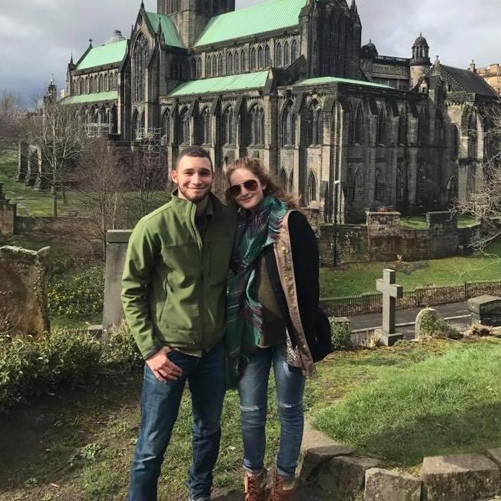 Megg and Jordan in Glasgow, Scotland.
Jordan visited Megg while she studied at the University of Glasgow in 2017.