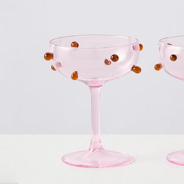 2 CHAMPAGNE COUPES | PINK & AMBER