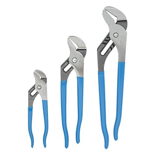 Channellock GS-3 3 Piece Straight Jaw Tongue and Groove Pliers Set - 12-Inch, 9.5-Inch, 6.5-Inch | Groove Joint Pliers | Laser Heat-Treated 90° Teeth| Forged from High Carbon Steel | Patented Reinforcing Edge Minimizes Stress Breakage | Made in USA