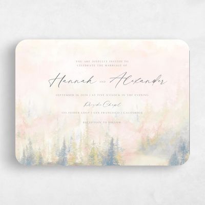 Beige Rounded Wedding Invitation - Forest Landscape