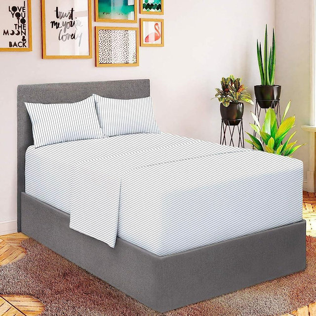 Mellanni Extra Deep Pocket Queen Sheet Set - Iconic Collection Bedding Sheets & Pillowcases - Hotel Luxury, Ultra Soft, Cooling Bed Sheets - Extra Deep Pocket up to 21" - 4 PC (Queen, Pin Stripe Gray)