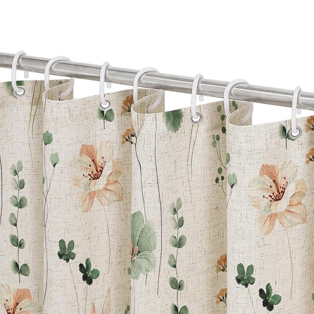 Gibelle Watercolor Floral Shower Curtain, Linen Sage Green Beige Flower Shower Curtain for Bathroom, Modern Minimalist White Waterproof Fabric Shower Curtain Set with Hooks 72x72 Inch