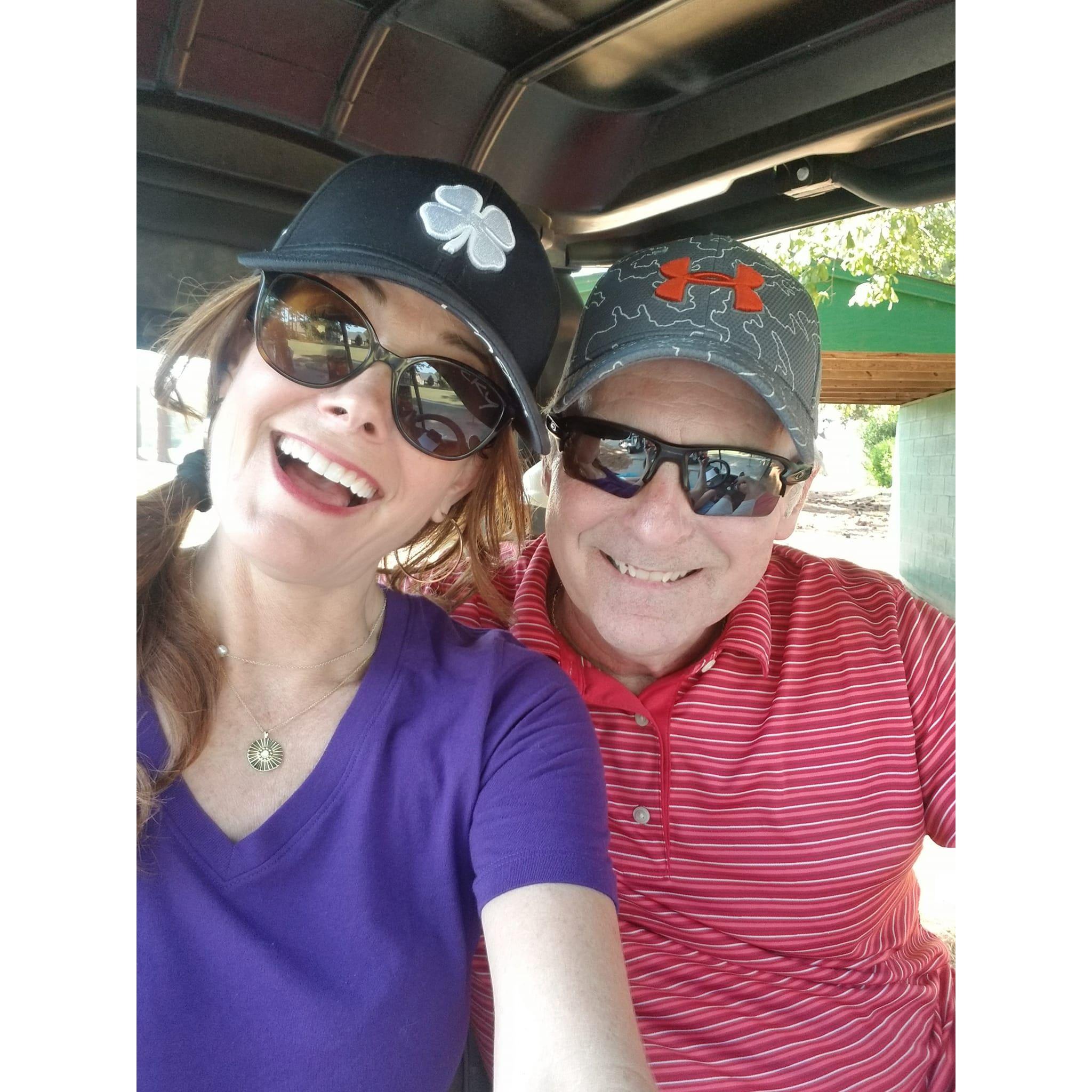 Golf Fun! Tony golfs and Diane drives the cart (and sometimes gets to putt)!