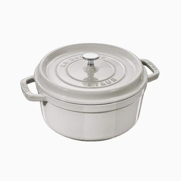Staub Cast Iron 7-qt Round Cocotte - White Truffle, Made in France