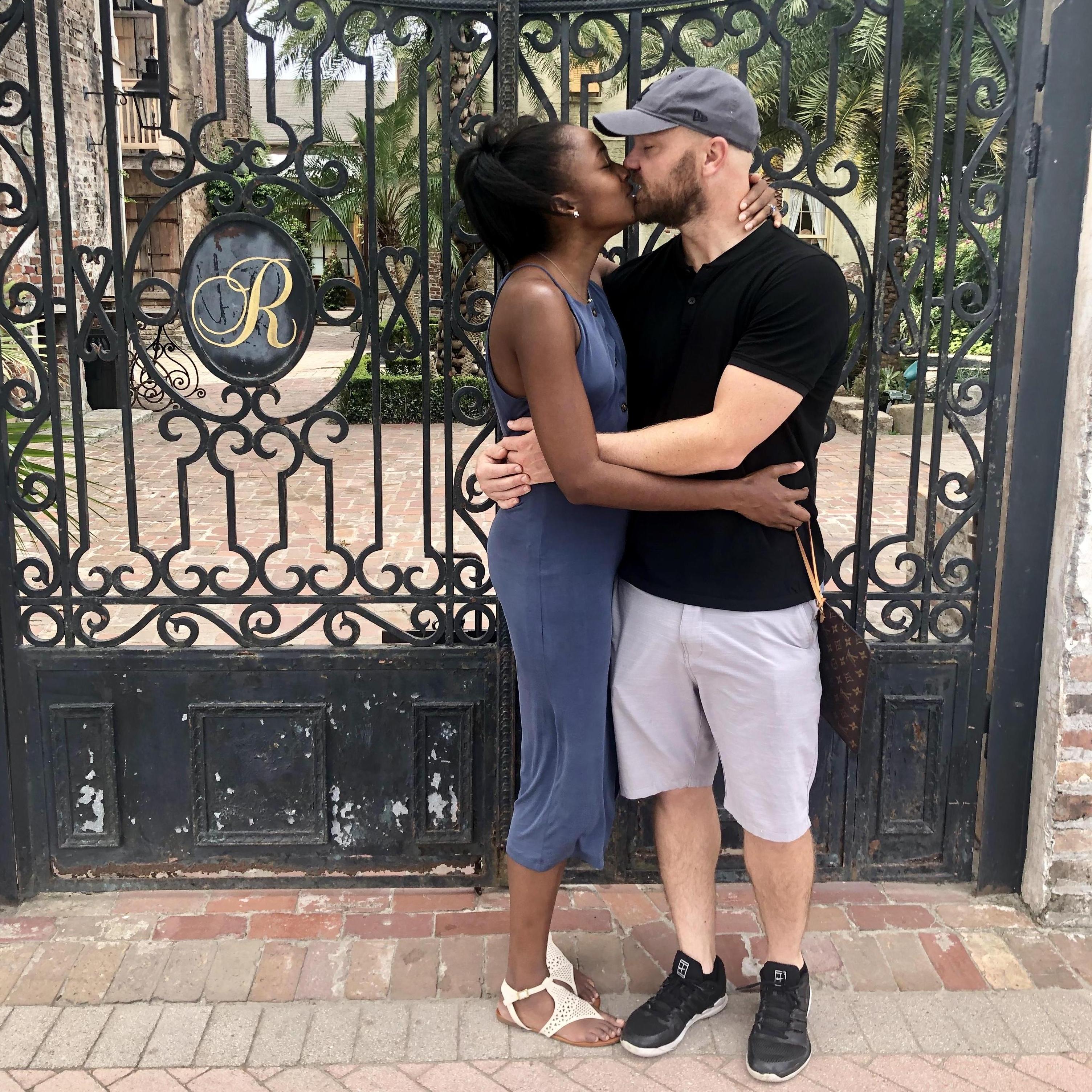 We shared a kiss outside of our wedding venue the day we chose it. We cannot wait to see you there on September 4, 2020!