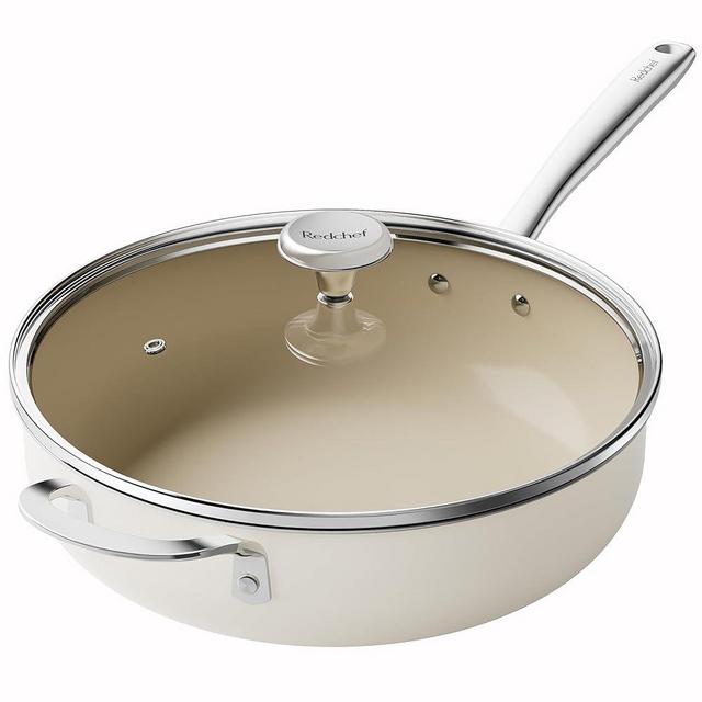 Redchef Ceramic Saute Pan with Lid, Nonstick Deep Frying Pan, 5QT Jumbo Cooker with Helper Handle & Lid, Non Toxic Ceramic Cooking Pan, Chef Pan, Dishwasher & Oven Safe, PFAS PFOA & PTFE Free