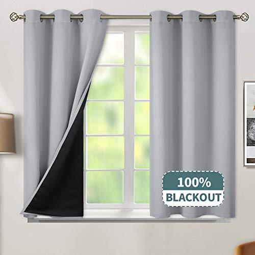 BGment Thermal Insulated 100% Blackout Curtains for Bedroom with Black Liner, Double Layer Full Room Lightening Noise Reducing Grommet Curtain (42 x 45 Inch, Light Grey, 2 Panels)