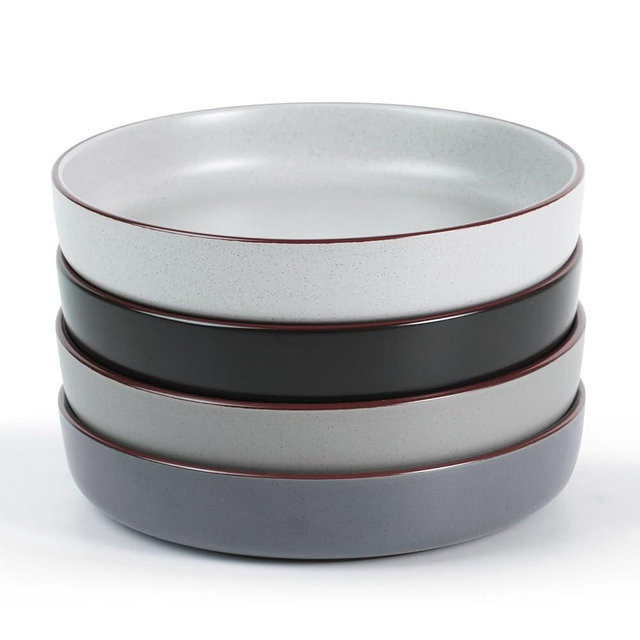 famiware Mercury Pasta Bowls Set of 4, 33 oz Large Salad Bowls, Ceramic Pasta Plates Bowls, Serving Bowls for Kitchen, Microwave & Dishwasher Safe, Multi-color