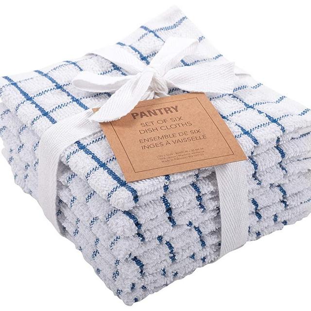KAF Home Pantry 100% Cotton Checkered Grid Dish Cloths | Set of 6, 12 x 12 Inches | Absorbent and Machine Washable | Perfect for Cleaning Counters, and Any Household Spills - Blue