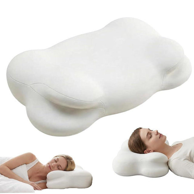 TGAHY Cloud Pillow, Ergonomic Memory Foam Cervical Neck Support Pillow with Breathable Pillowcase, Adjustable Dual-Height Design for Side Back Stomach Sleepers (White)