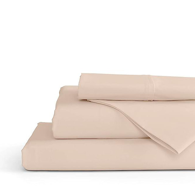 100% Cotton Percale Sheets Queen Size, Sand Shell, Deep Pocket, 4 Pieces Sheet Set - 1 Flat, 1 Deep Pocket Fitted Sheet and 2 Pillowcases, Crisp Cool and Strong Bed Linen