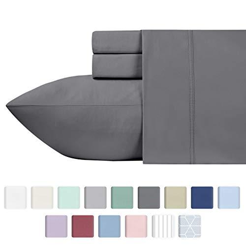 600 Thread Count Best Bed Sheets 100% Cotton Sheets Set Dark Grey Extra Long-staple Cotton Queen Sheet For Bed, Fits Mattress 16'' Deep Pocket Soft & Silky Sateen Weave 4 Piece Sheets and Pillowcases