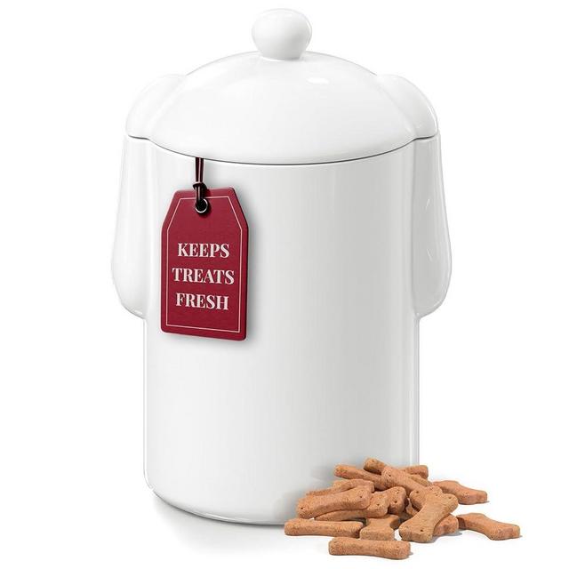 Barnyard Designs Large Dog Treat Container Airtight, Cute Ceramic Dog Treat Jar with Lid for Kitchen Counter, White (Dog)