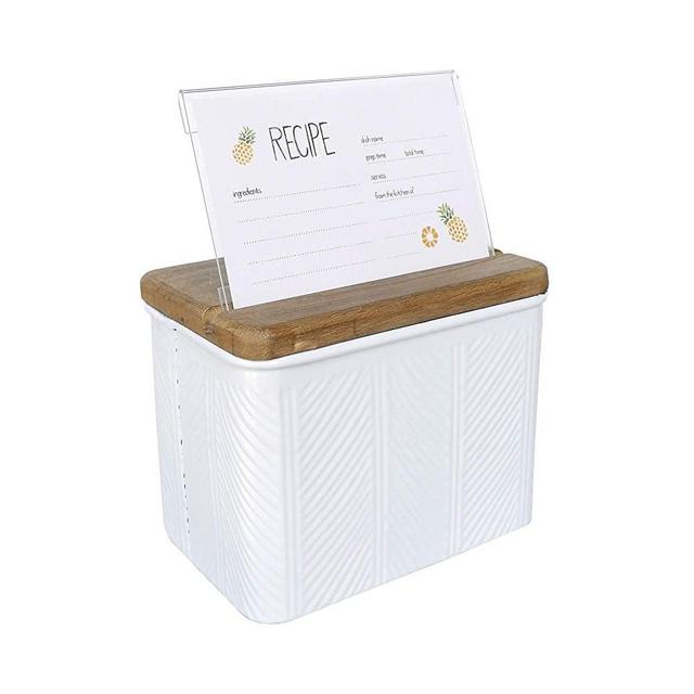 NIKKY HOME Kitchen Metal Recipe Organization Box with Cards and Dividers, 7.09 x 4.72 x 5.71 Inches