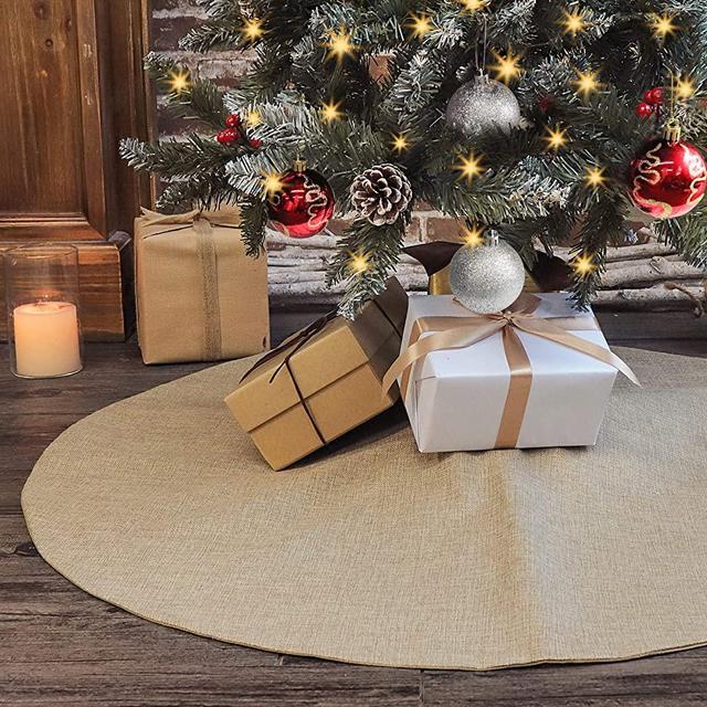 Ivenf Christmas Tree Skirt, 36 inches Burlap Double-Layer Plain Xmas Small Tree Skirt, Rustic Xmas Tree Holiday Decorations
