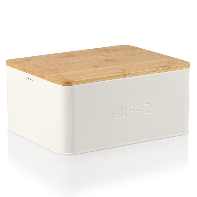 Beautiful Bread Box With Wooden Lid - Spacious Container for Homemade Bread, Muffins & Bagels - Cutting Board Lid Keeps Bread Fresh