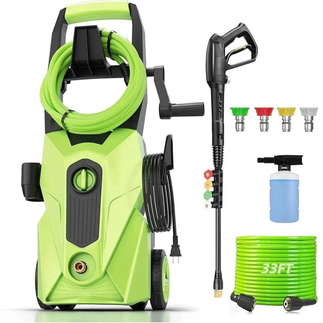 Pressure Cleaner 5000PSI High Power Cleaners with 33ft Pressure Hose, 4 Nozzles and Foam Cannon, for Home, Cars, Fences, Patio (Light Green)