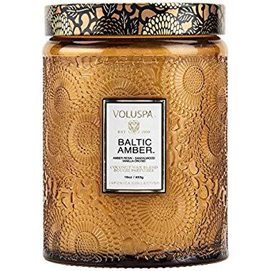 Voluspa Baltic Amber Large Embossed Glass Jar Candle, 16 Ounces