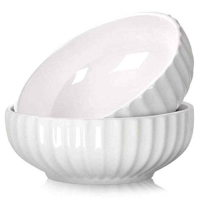 NUTRIUPS 8 in Salad Bowl, 50oz Serving Bowls for Entertaining, 2 Pack Ceramic Bowls Set for Cooking Baking, Microwavable