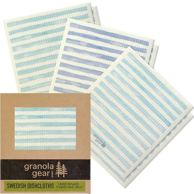 granola gear Swedish Dishcloths for Kitchen 6-Pack, Made in Sweden, Reusable Paper Towels, Washable Sponge Dish Wash Cloths, Biodegradable Cellulose Cotton, Watercolor Stripes-Coastal Seaglass