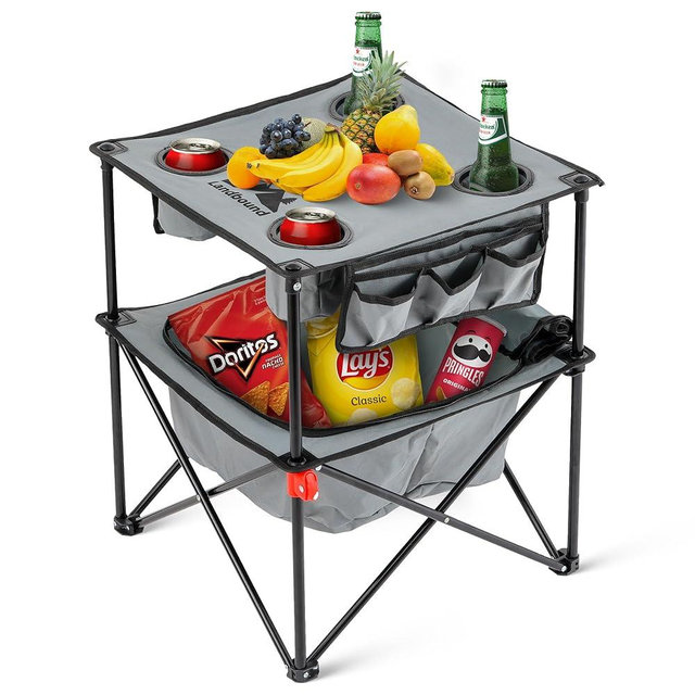 LAND BOUND Portable Folding Camping Table with Cup Holders & Storage – Lightweight, Heavy-Duty Outdoor Table for Camping, Beach, Tailgating, Picnics & Travel