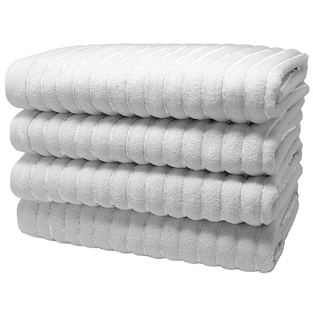 Brazilian Beach/Pool Towel - Ultimate Luxury XL 36x70 100% Cotton Absorbent Wave (4 Towels, White)