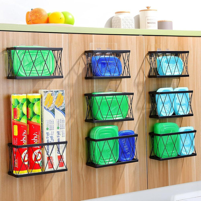 YIGII 8 Pack Inside Cabinet Door Storage, Lid Organizer for Pyrex, Kitchen Bathroom Pantry Storage Organizer Baskets Slim Stainless Steel, Black