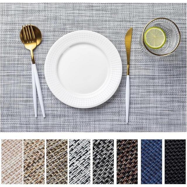 LEXMORE Placemats Set of 4 Vinyl/Plastic Woven Place Mats for Kitchen Table Indoor/Outdoor Washable Placemat Wipeable Dining Table Mats(Gray)