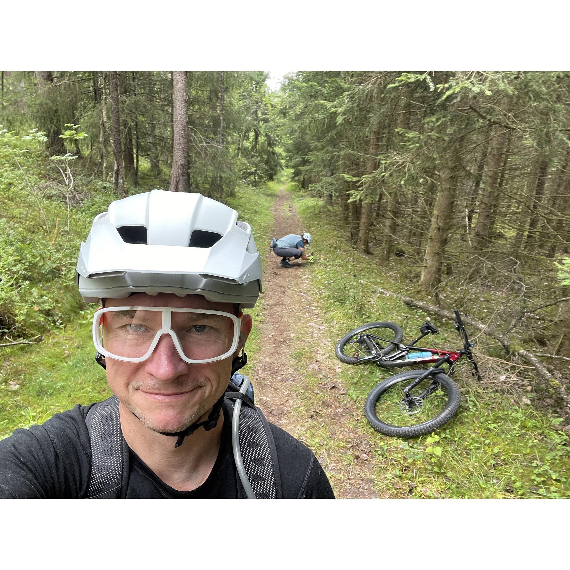 A pretty common occurrence on our rides and walks...Cori stopping to take photos of a mushroom or flower or moss or critter or pick berries...you name it!