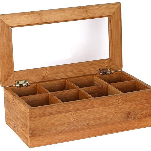 Estilo Bamboo Tea Storage Box, 8 Equally Divided Compartments