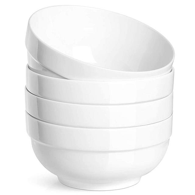 DOWAN 22 Ounce Porcelain Cereal Bowls Soup Bowls, White Bowls Set for Soup, Rice, Cereal, Dessert, Oatmeal Breakfast, Salad, Pasta, Dishwasher & Microwave Safe, 4 Packs, White