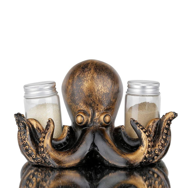 Octopus Statue Salt and Pepper Shaker Set - Rustic Table Decor Figurine for Kitchen,Bar,Restaurant - Quality Resin Craftsmanship - Great Gift for Housewarming