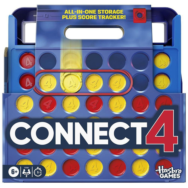 Official Hasbro Games Connect 4 Game (2025 Edition) | All-in-1 Storage, Carrying Case, Score Tracker | Ages 6+ | 2 Players | Family Games for Kids