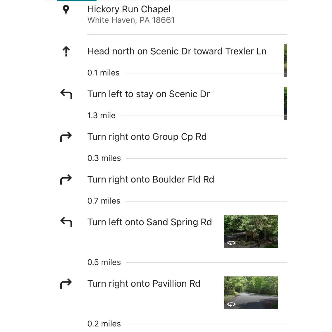 Directions from the chapel to the picnic pavilion.