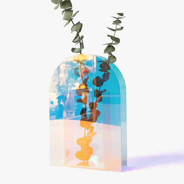 Lunar Sol - Iridescent Vase Modern Contemporary Home Decor - Rainbow Clear Acrylic - Colorful Geometric Minimalist Gift Perfect for Flowers, Plants, Eucalyptus and More - Mondrian Vase