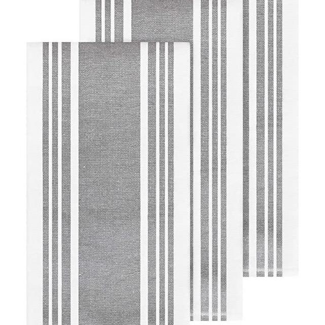 All-Clad Textiles Cotton Kitchen Towels with Dual Woven Stripes, Reversible, Highly Absorbent, Inhibits Bacterial Odors, 17-inch by 30-inch, 3-Pack, Pewter
