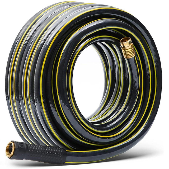 Solution4Patio Long Black Garden Hose 5/8 in. x 50 ft. -Kink Free, No Leaking, Male/Female Fittings -Heavy Duty Durable Flexible Lightweight Water Pipe -Brass Aluminum Ends for Household & Yard Use