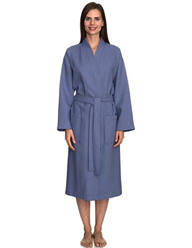 TowelSelections Turkish Cotton Waffle Bathrobe Kimono Waffle Robe Made in Turkey (bleached denim color, size M/L)