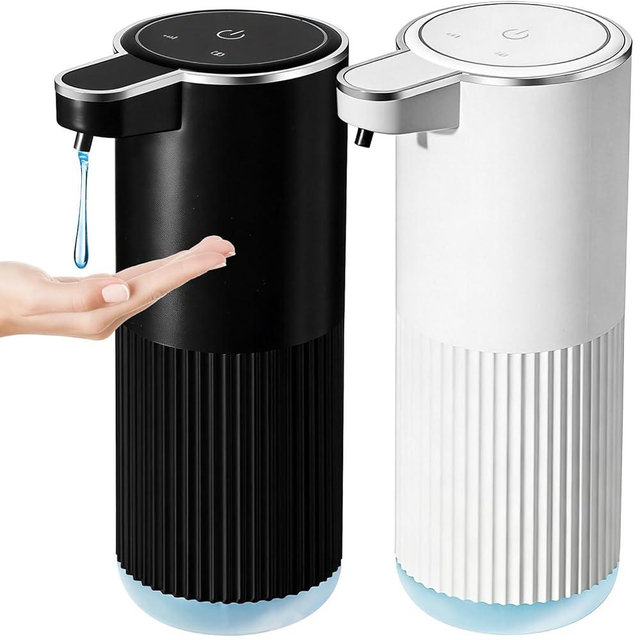 RYTOXILO Automatic Soap Dispenser, 2 Pack Black and White Touchless Liquid Soap Dispensers for Bathroom, 13.5 Fl Oz Plastic Electric Auto Dish Soap Dispenser Wall Mount for Kithcen