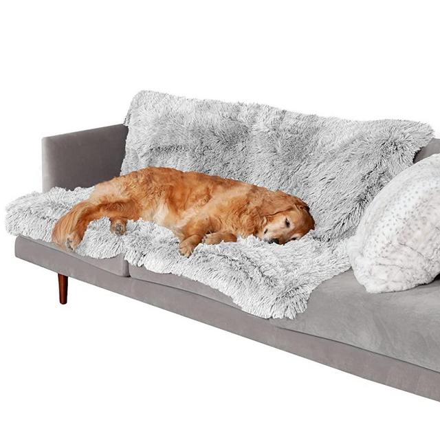 Furhaven Waterproof Calming Plush Long Fur & Velvet Dog Blanket - Mist Gray, Extra Large