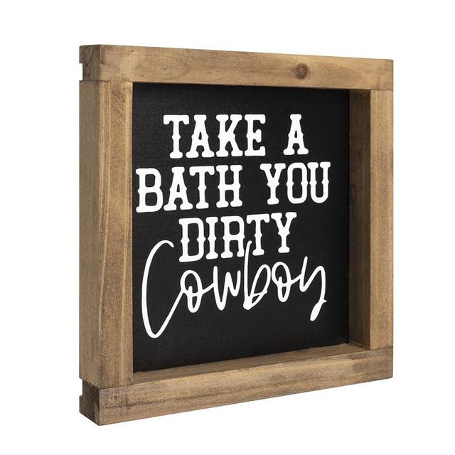 flangairy Western Bathroom Decor Southwestern Wall Art Take A Bath You Dirty Cowboy Wooden Restroom Signs Country Shelf Table Rustic Home Black Decoration