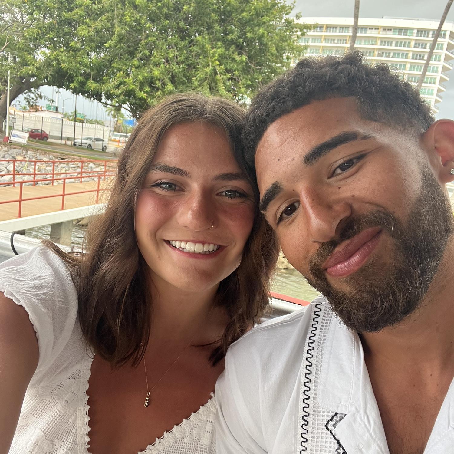 The night of their couple’s engagement. They were in Mexico and took a sunset boat ride to watch a circus show and eat dinner!