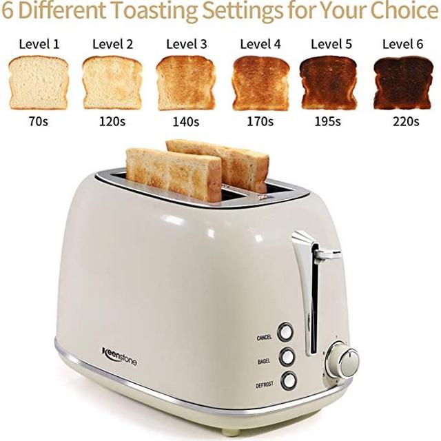 Toasters 2 Slice Retro Stainless Steel Toasters with Bagel, Cancel, Defrost Function and 6 Bread Shade Settings Bagel Toaster, Beige