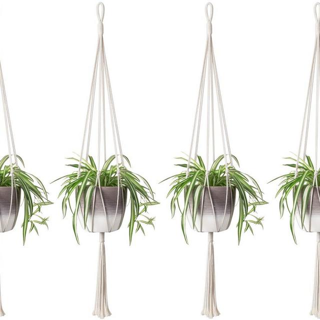 Mkono 4PCS Macrame Plant Hanger Indoor Outdoor Hanging Planter Basket Cotton Rope Home Decor 40 Inch