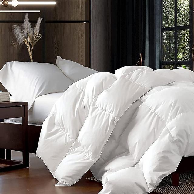 Luxurious Full Size Goose Down Fiber Comforter Down Feather Fiber Duvet 100% Egyptian Cotton Cover - Baffle Box Design - 45oz Fill Weight - Full Size Duvet